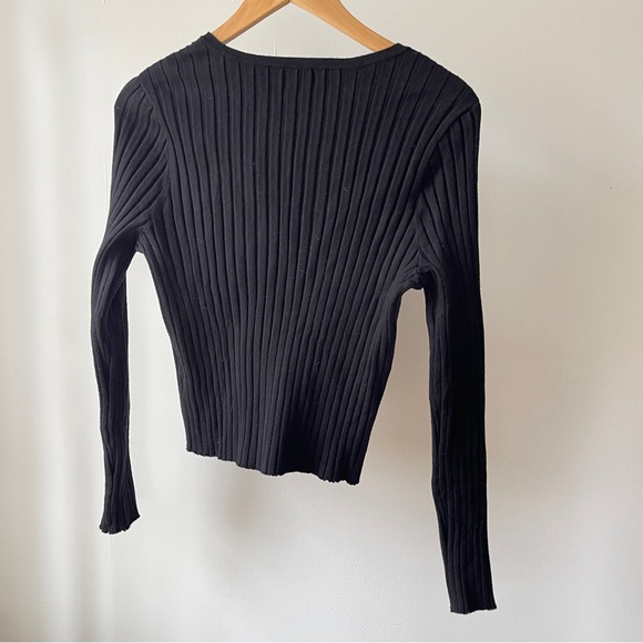 Quince Black Ribbed Button Cardigan Size M - Picture 5 of 5